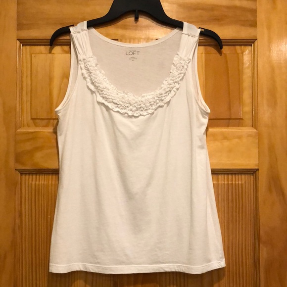 Ann Taylor LOFT Petites White Cotton Ruffle Embellished Collar Tank Top
